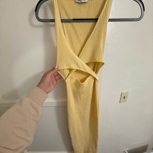 Zara Light Yellow Ribbed Backless Dress